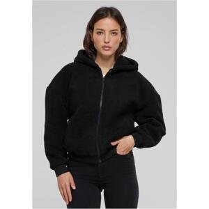 Women's Oversized Sweatshirt Sherpa Zip Hoody Black