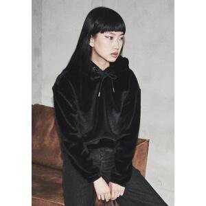 Women's Short Velvet Hooded Sweatshirt Black