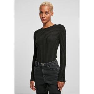 Women's ribbed long-sleeved knit black