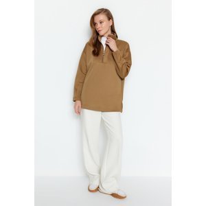 Trendyol Khaki Zipper Detailed Diver/Scuba Plain Knitted Sweatshirt