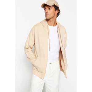 Trendyol Stone Men's Basic Oversize/Wide-Fit Zippered Hooded Thick Sweatshirt- Cardigan