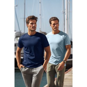 Trendyol Navy Blue-Blue pánske basic slim fit tričko 100% bavlna 2-pack s krátkym rukávom