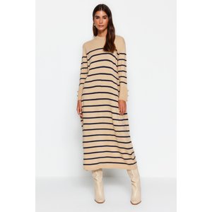 Trendyol Stone Sleeves Button Detailed Striped Knitwear Dress