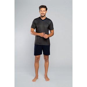 Men's pyjamas Norman, short sleeves, shorts - print rosette/navy blue