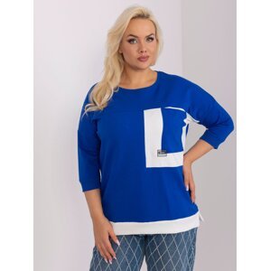 Cobalt blue cotton blouse plus size with 3/4 sleeves