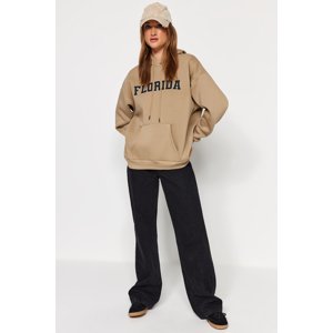 Trendyol Mink Thick Inside Fleece City Printed Oversize/Wide Fit Hooded Knitted Sweatshirt