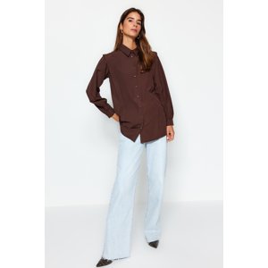 Trendyol Dark Brown Ribbed Woven Shirt