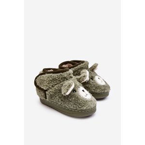 Children's insulated slippers with teddy bear, green Eberra