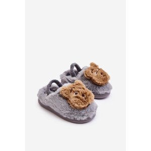 Children's fur slippers with teddy bear, Grey Dicera