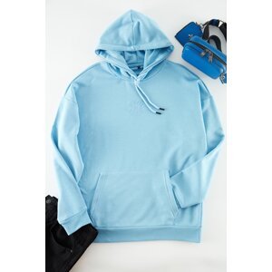 Trendyol Blue Oversize/Wide-Fit Hooded Floral Embroidery Sweatshirt