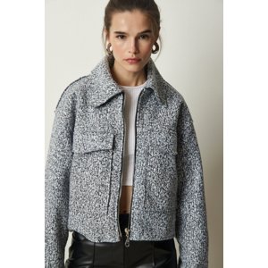 Happiness İstanbul Women's Gray Melange Wide Pocket Boucle Coat