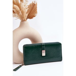 Women's patent leather wallet with magnet dark green white