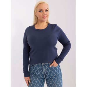 Navy Blue Classic Plus Size Round Neck Sweater