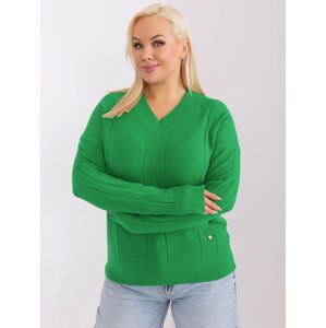 Green knitted V-neck sweater
