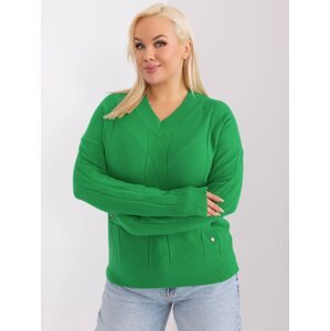 Green knitted V-neck sweater