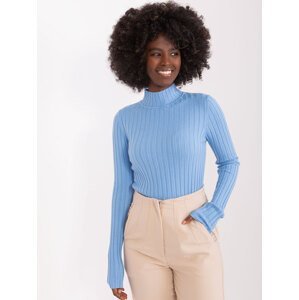 Light blue ribbed turtleneck sweater