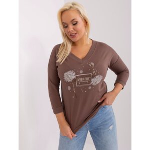 Brown women's cotton blouse plus size