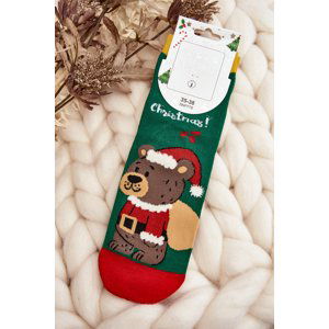 Women's Christmas socks with teddy bear, green