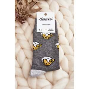 Men's socks with beer grey patterns