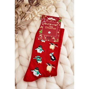 Men's Christmas Cotton Socks with Red Penguins