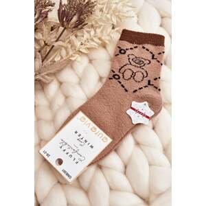 Youth warm socks with teddy bear, brown