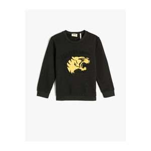Koton Sweatshirt Tiger Printed Embossed Detailed Raised Crew Neck