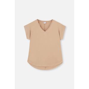 Dagi Beige V-Neck Low Sleeve Cupro T-Shirt