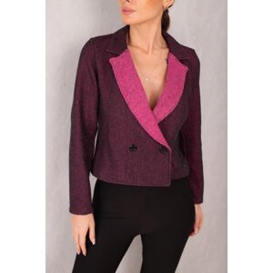 armonika Women's Fuchsia Double Breasted Collar Two Color Cachet Crop Jacket
