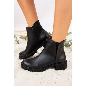 Fox Shoes Black Genuine Leather Women's Boots