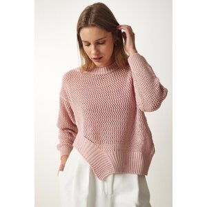 Happiness İstanbul Women's Powder Asymmetrical Detailed Openwork Summer Knitwear Sweater