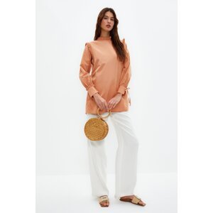 Trendyol Camel Shoulder and Cuff Ruffle Woven Cotton Tunic