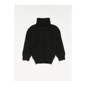 Dilvin 10306 Turtleneck Short Sleeve Crop Sweater-black