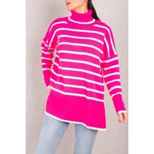 armonika Women's Fuchsia Turtleneck Striped Knitwear Sweater