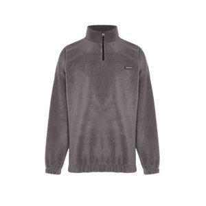 Trendyol Anthracite Men's Oversize/Wide Fit Sweatshirt with a Zipper Stand-Up Collar Thick Fleece/Plush with Labels.