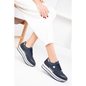 Soho Navy Blue Women's Wedge Sports Shoes 18361