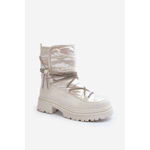 Women's snow boots with decorative lacing, white Rilana