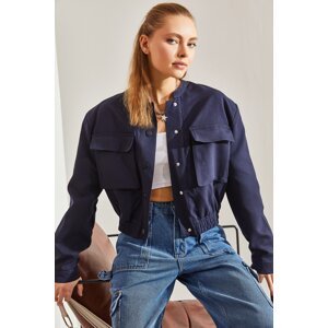 Bianco Lucci Women's Double Pocket Bomber Jacket