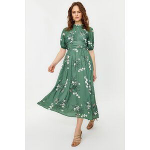 Trendyol Green Balloon Sleeve Floral Long Dress