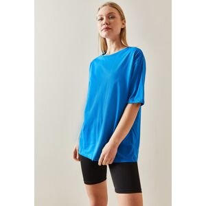 XHAN Saxe Blue Crew Neck Basic Oversize T-Shirt 4KXK1-47895-15