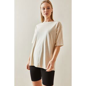 XHAN Cream Crew Neck Basic Oversize T-Shirt 4KXK1-47895-22