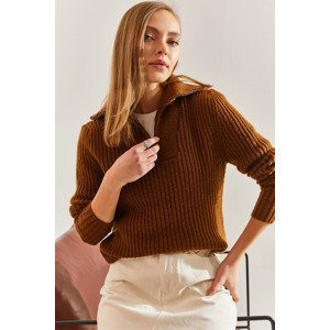 Bianco Lucci Women's Turtleneck Zippered Knitwear Sweater
