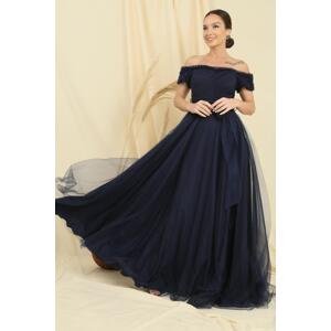 By Saygı Frilly Belted Collar And Sleeves Lined Long Tulle Dress
