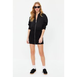 Trendyol Black Fitted Satin Bomber Jacket Formal Woven Mini Dress