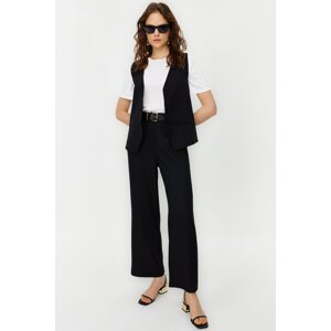 Trendyol Black Linen Look Stylish Vest Trousers Woven Bottom Top Set