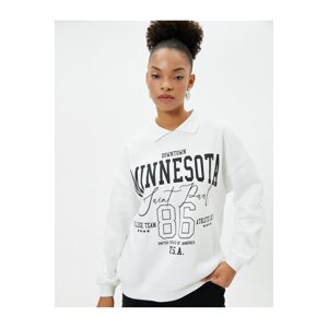 Koton Polo Neck Sweatshirt Oversize College Themed Printed Cotton Blend