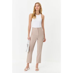 Trendyol Mink Cigarette Pattern Darted High Waist Ankle Length Woven Trousers