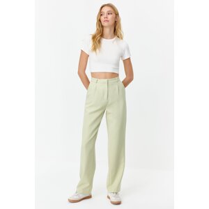 Trendyol Mint Straight Cut Wide Leg Pleated Woven Trousers