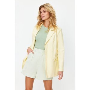 Trendyol Light Yellow Double Breasted Closure Woven Lining Faux Leather Blazer Jacket