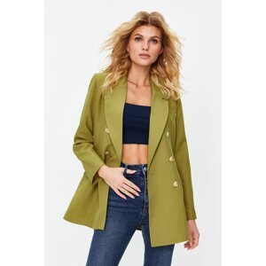 Trendyol Light Khaki Oversize Lined Double Breasted Closure Woven Blazer Jacket