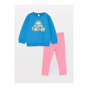 LC Waikiki Crew Neck Long Sleeve Printed Baby Girl Sweatshirt and Tights 2-Piece Set